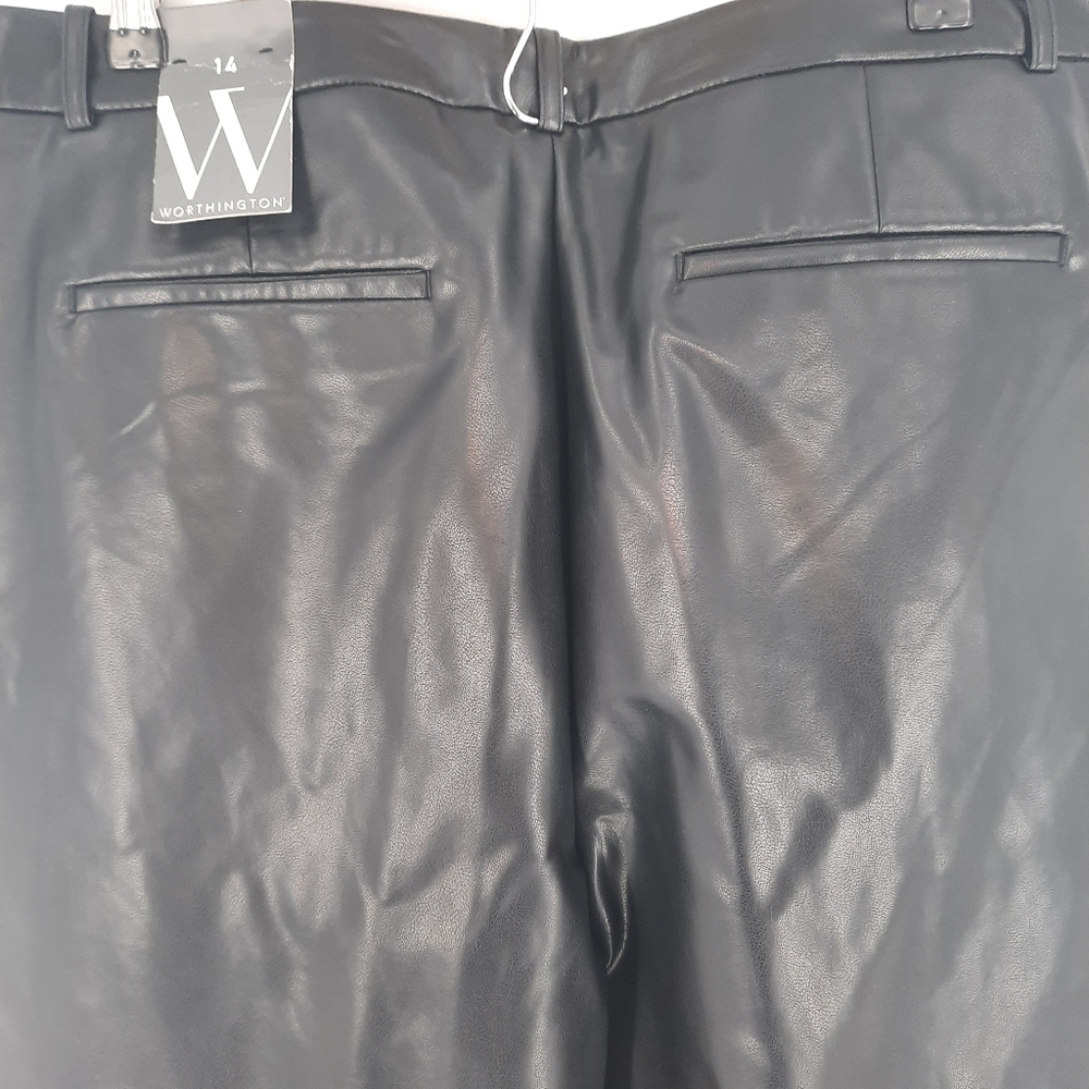 NEW Faux LeatherWorthington Woman's Black Size 14 Pleated Pants NWT Biker Style